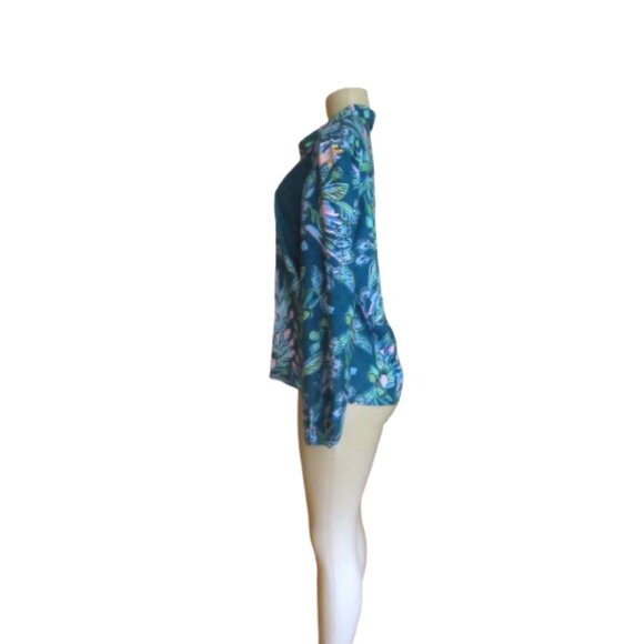 Lilly Pulitzer Tavia Top Valencia Teal Rain Florist Engineered Blouse Size S - Picture 4 of 7